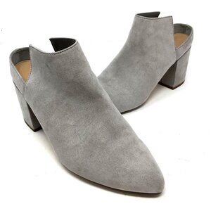 Express Shoes Womens 9 Gray Faux Suede Block Heels Pointed Toe Mules Slip Ons